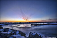 Sunrise over the frozen Milwaukee Harbor